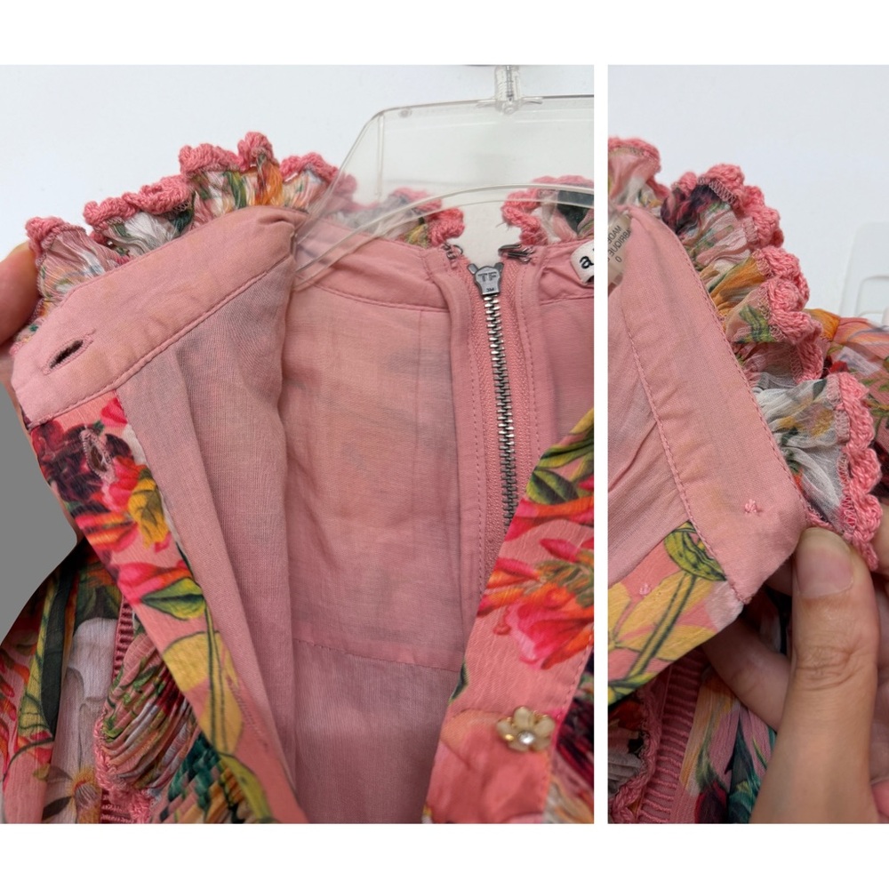 Alice + Olivia Brooke High Neck Maxi Dress Juniper Floral Rose Pink Lace Trim 0 - Picture 5 of 16